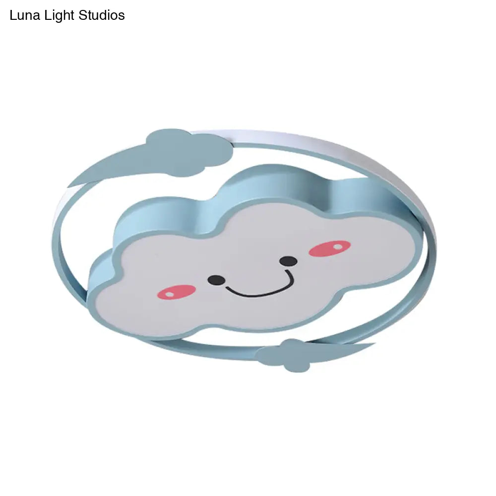 Iron Rainbow/Cloud Flush Mount Led Ceiling Light - Cartoon Pink/Blue Fixture For Kids’ Bedroom