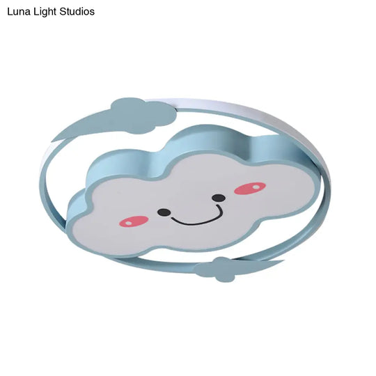 Iron Rainbow/Cloud Flush Mount Led Ceiling Light - Cartoon Pink/Blue Fixture For Kids’ Bedroom