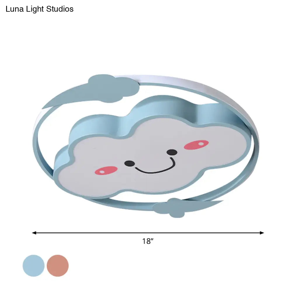 Iron Rainbow/Cloud Flush Mount Led Ceiling Light - Cartoon Pink/Blue Fixture For Kids’ Bedroom