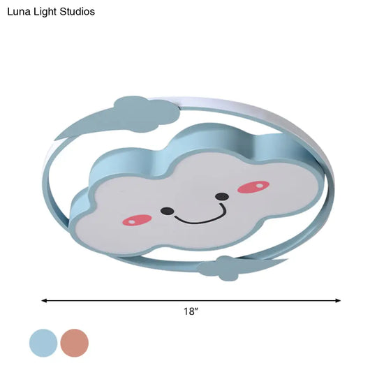 Iron Rainbow/Cloud Flush Mount Led Ceiling Light - Cartoon Pink/Blue Fixture For Kids’ Bedroom