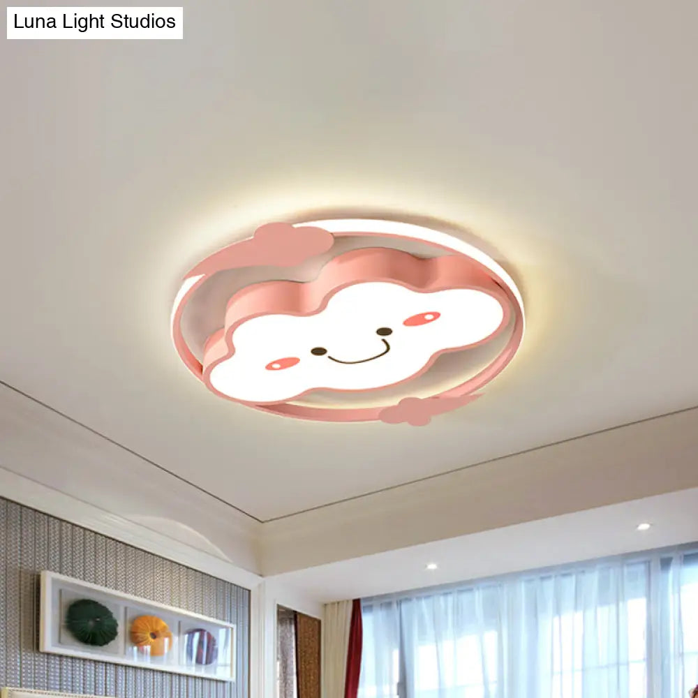 Iron Rainbow/Cloud Flush Mount Led Ceiling Light - Cartoon Pink/Blue Fixture For Kids’ Bedroom