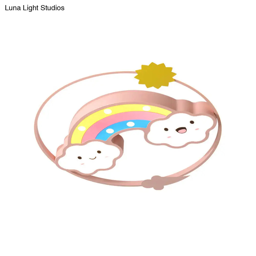 Iron Rainbow/Cloud Flush Mount Led Ceiling Light - Cartoon Pink/Blue Fixture For Kids’ Bedroom