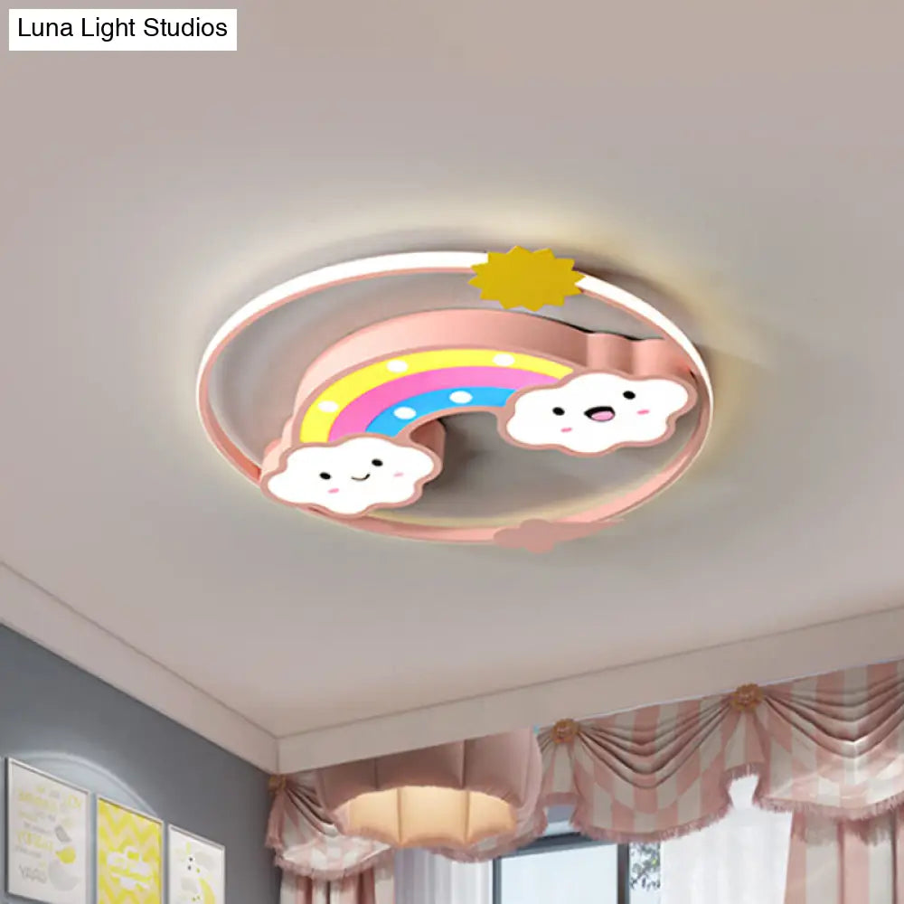 Iron Rainbow/Cloud Flush Mount Led Ceiling Light - Cartoon Pink/Blue Fixture For Kids Bedroom Pink /