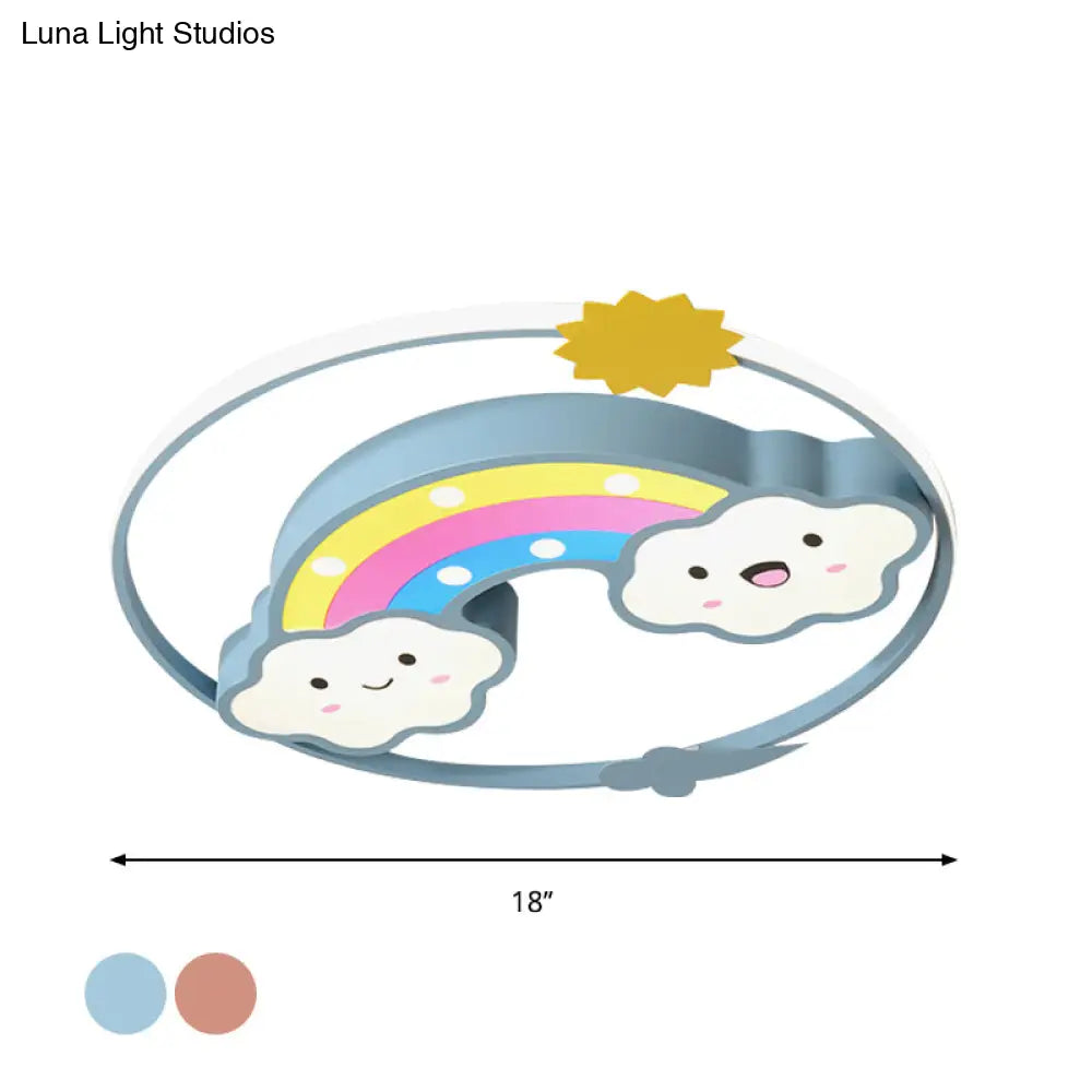 Iron Rainbow/Cloud Flush Mount Led Ceiling Light - Cartoon Pink/Blue Fixture For Kids’ Bedroom