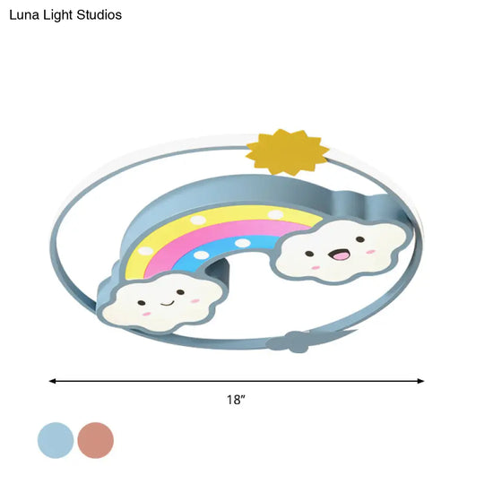 Iron Rainbow/Cloud Flush Mount Led Ceiling Light - Cartoon Pink/Blue Fixture For Kids’ Bedroom