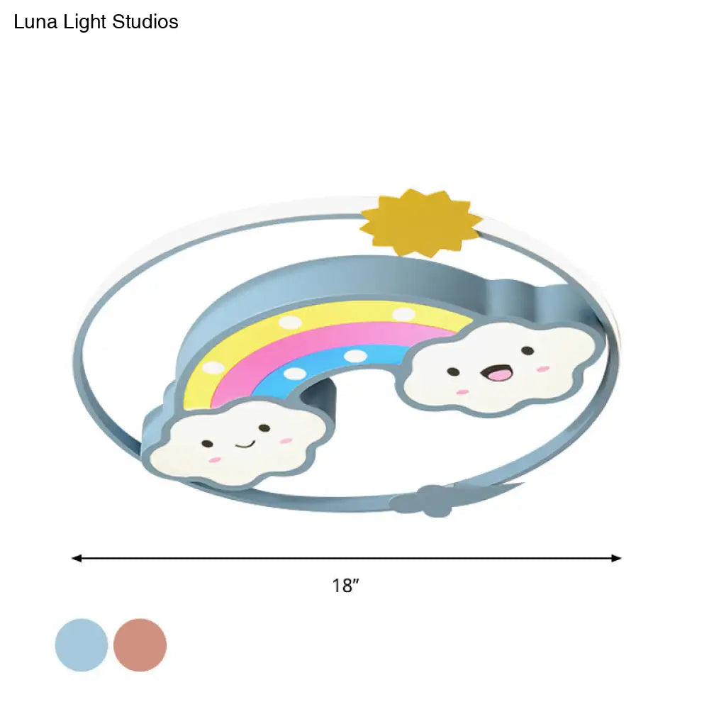 Iron Rainbow/Cloud Flush Mount Led Ceiling Light - Cartoon Pink/Blue Fixture For Kids Bedroom