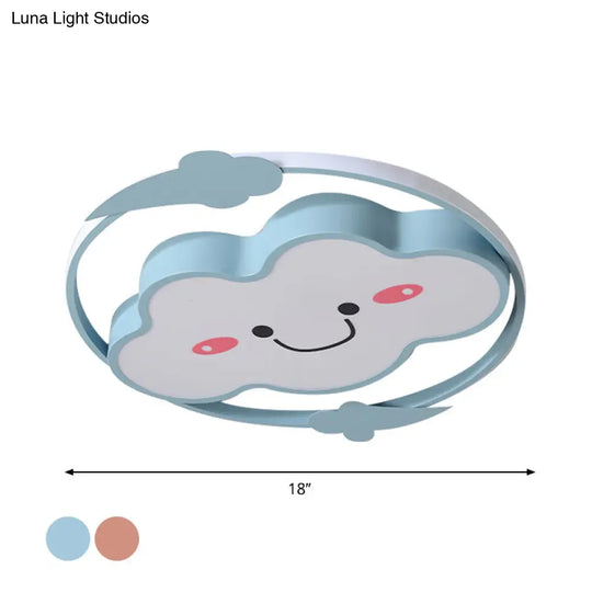 Iron Rainbow/Cloud Flush Mount Led Ceiling Light - Cartoon Pink/Blue Fixture For Kids Bedroom