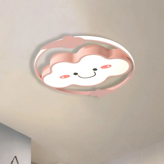 Iron Rainbow/Cloud Flush Mount Led Ceiling Light - Cartoon Pink/Blue Fixture For Kids’ Bedroom