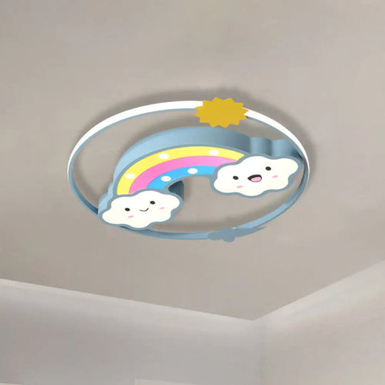 Iron Rainbow/Cloud Flush Mount Led Ceiling Light - Cartoon Pink/Blue Fixture For Kids’ Bedroom