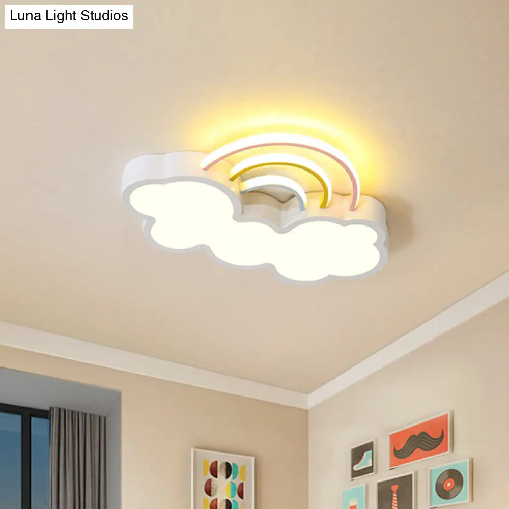 Iron Rainbow & Cloud Led Flushmount Ceiling Light For Nursery - White/Blue 19/23