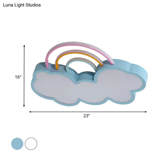 Iron Rainbow & Cloud Led Flushmount Ceiling Light For Nursery - White/Blue 19/23