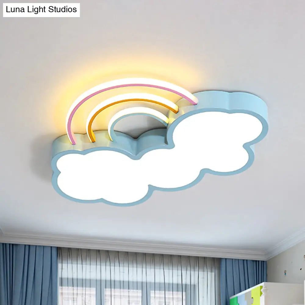 Iron Rainbow & Cloud Led Flushmount Ceiling Light For Nursery - White/Blue 19/23