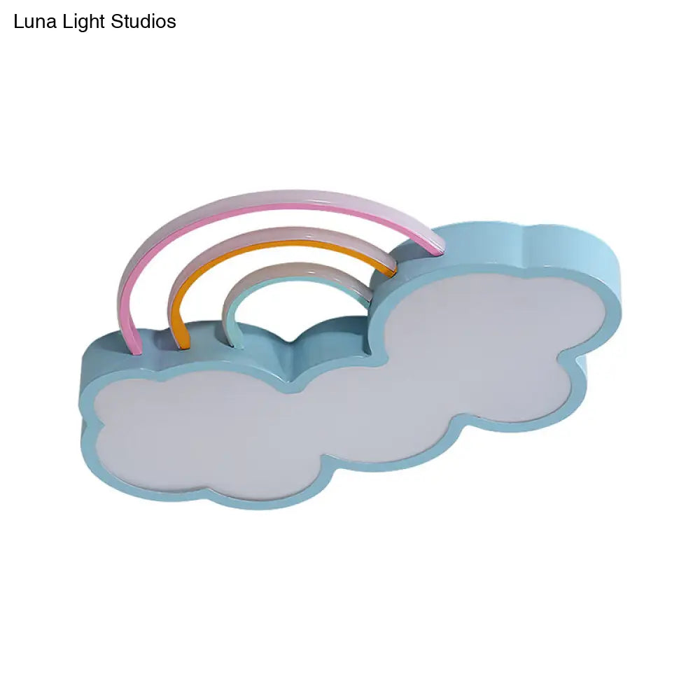 Iron Rainbow & Cloud Led Flushmount Ceiling Light For Nursery - White/Blue 19/23