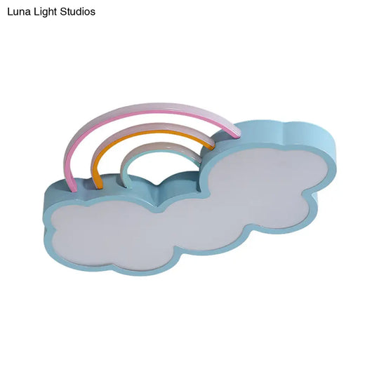 Iron Rainbow & Cloud Led Flushmount Ceiling Light For Nursery - White/Blue 19/23