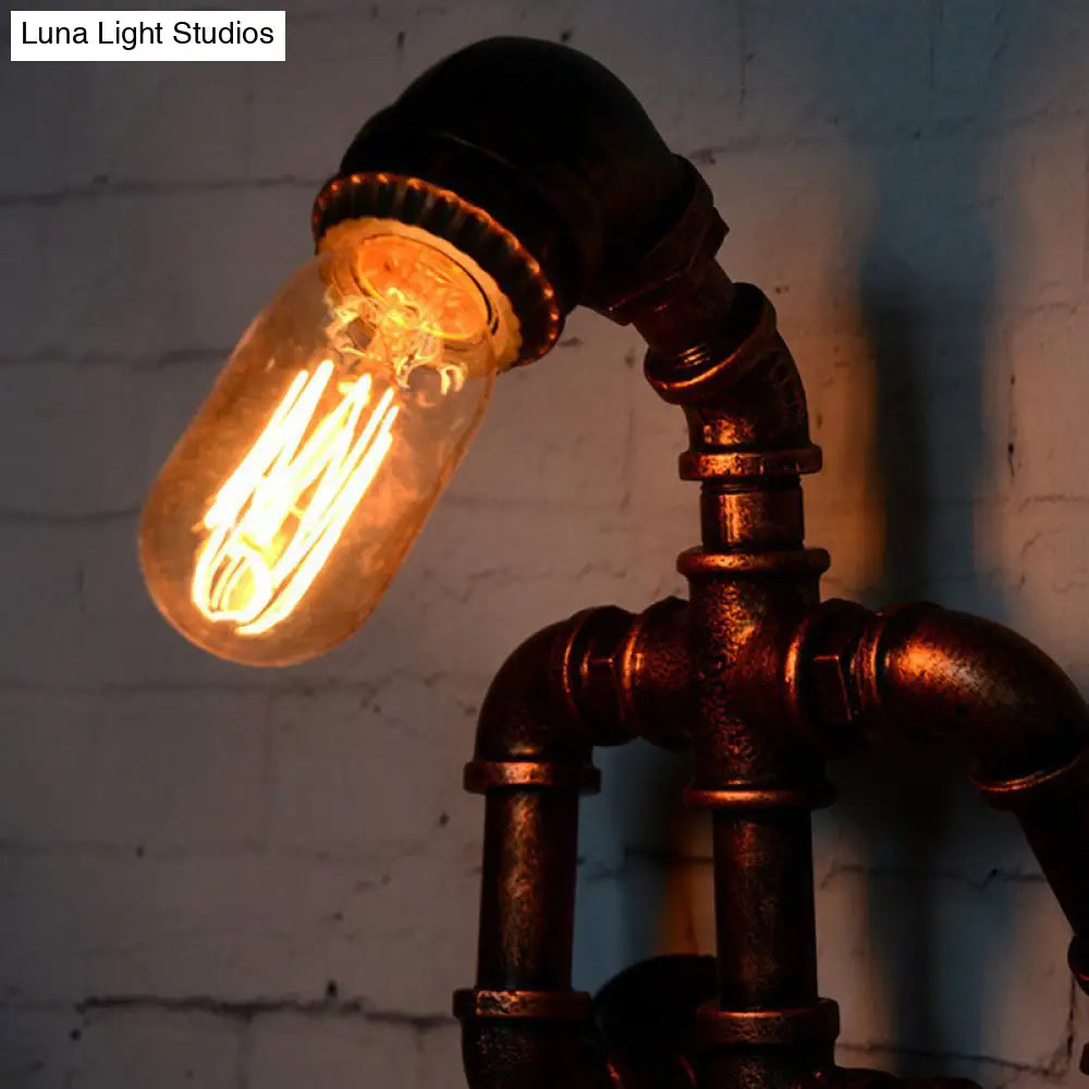 Iron Robot Wall Mounted Lamp - Industrial Style Sconce For Bedroom Rust Finish 1 Bulb