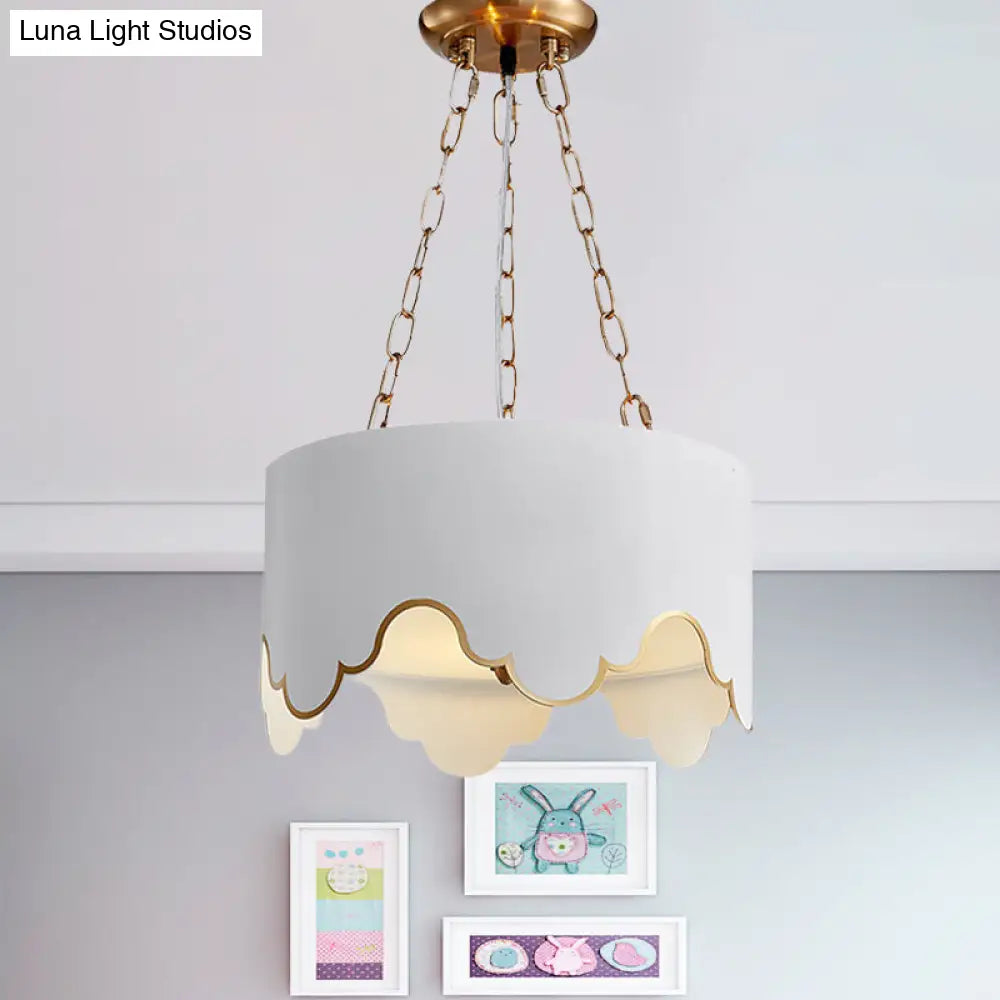 Iron Ruffled Edge Drop Lamp Postmodern 1 Bulb Pink/White Hanging Ceiling Light For Dining Room