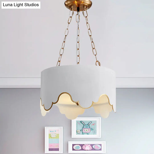 Iron Ruffled Edge Drop Lamp Postmodern 1 Bulb Pink/White Hanging Ceiling Light For Dining Room