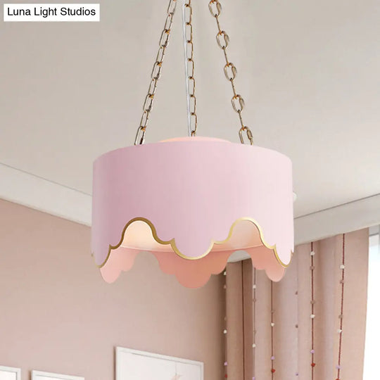 Iron Ruffled Edge Drop Lamp Postmodern 1 Bulb Pink/White Hanging Ceiling Light For Dining Room