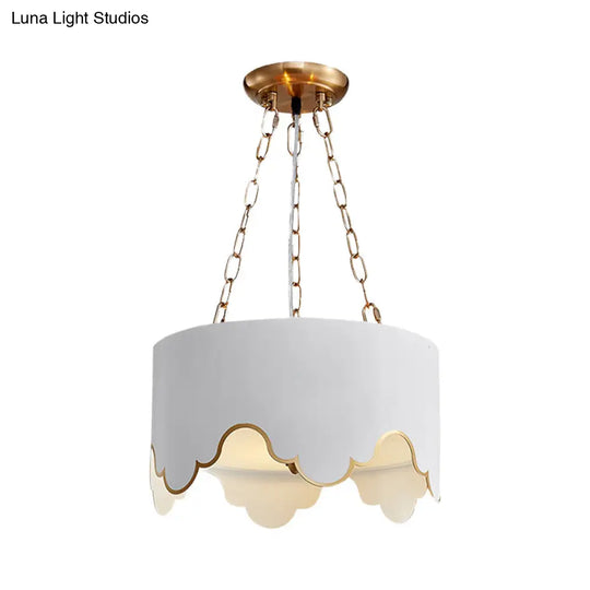 Iron Ruffled Edge Drop Lamp Postmodern 1 Bulb Pink/White Hanging Ceiling Light For Dining Room