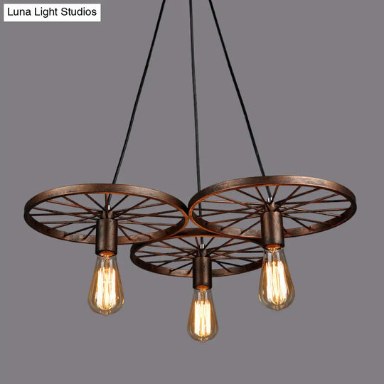 Industrial Rustic Wheel Chandelier - Wrought Iron 3/6-Head Suspension Pendant For Dining Room