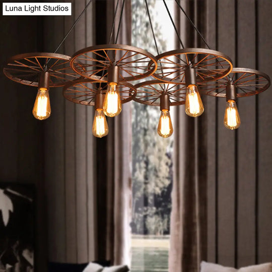 Iron Rustic Chandelier With 3/6 Hanging Lamps For Dining Room Suspension