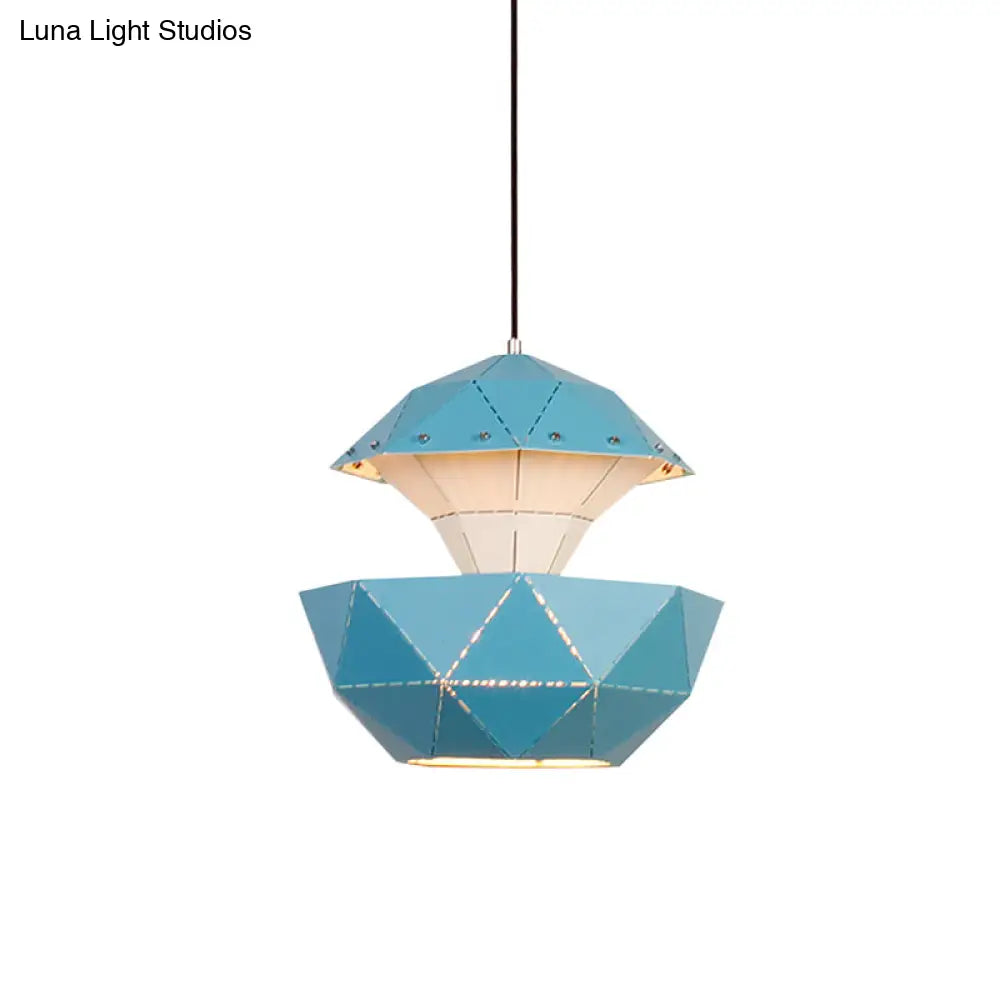 Laser-Cut Iron Sailboat Hanging Lamp With Pink/Blue/White Pendant Light For Living Room