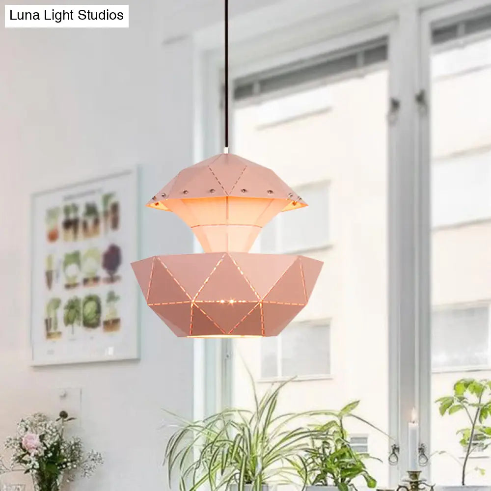 Laser-Cut Iron Sailboat Hanging Lamp With Pink/Blue/White Pendant Light For Living Room