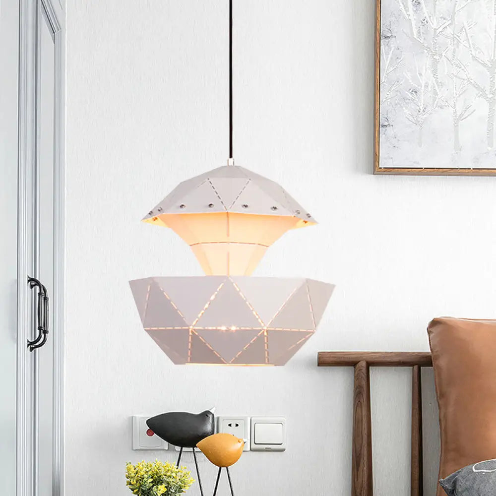 Iron Sailboat Laser-Cut Hanging Lamp Pink/Blue/White Pendant Light For Living Room White