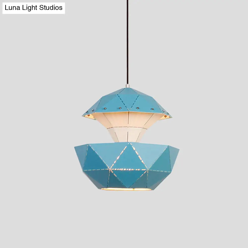 Iron Sailboat Laser-Cut Hanging Lamp Pink/Blue/White Pendant Light For Living Room