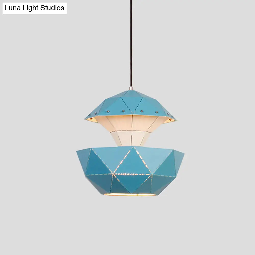 Laser-Cut Iron Sailboat Hanging Lamp With Pink/Blue/White Pendant Light For Living Room