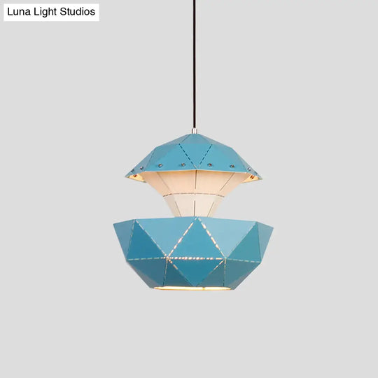 Laser-Cut Iron Sailboat Hanging Lamp With Pink/Blue/White Pendant Light For Living Room