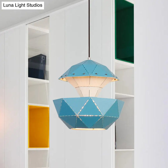 Laser-Cut Iron Sailboat Hanging Lamp With Pink/Blue/White Pendant Light For Living Room Blue