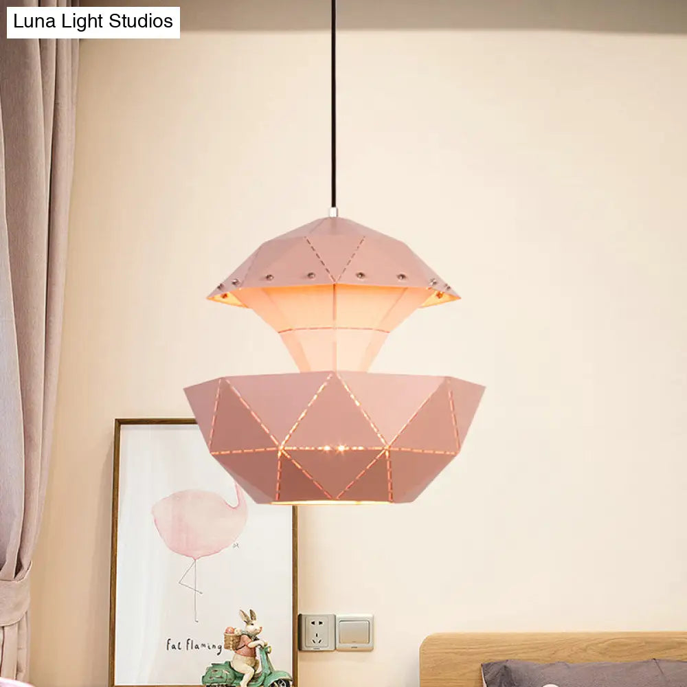 Laser-Cut Iron Sailboat Hanging Lamp With Pink/Blue/White Pendant Light For Living Room Pink