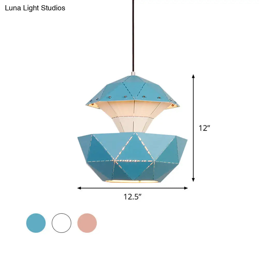 Laser-Cut Iron Sailboat Hanging Lamp With Pink/Blue/White Pendant Light For Living Room