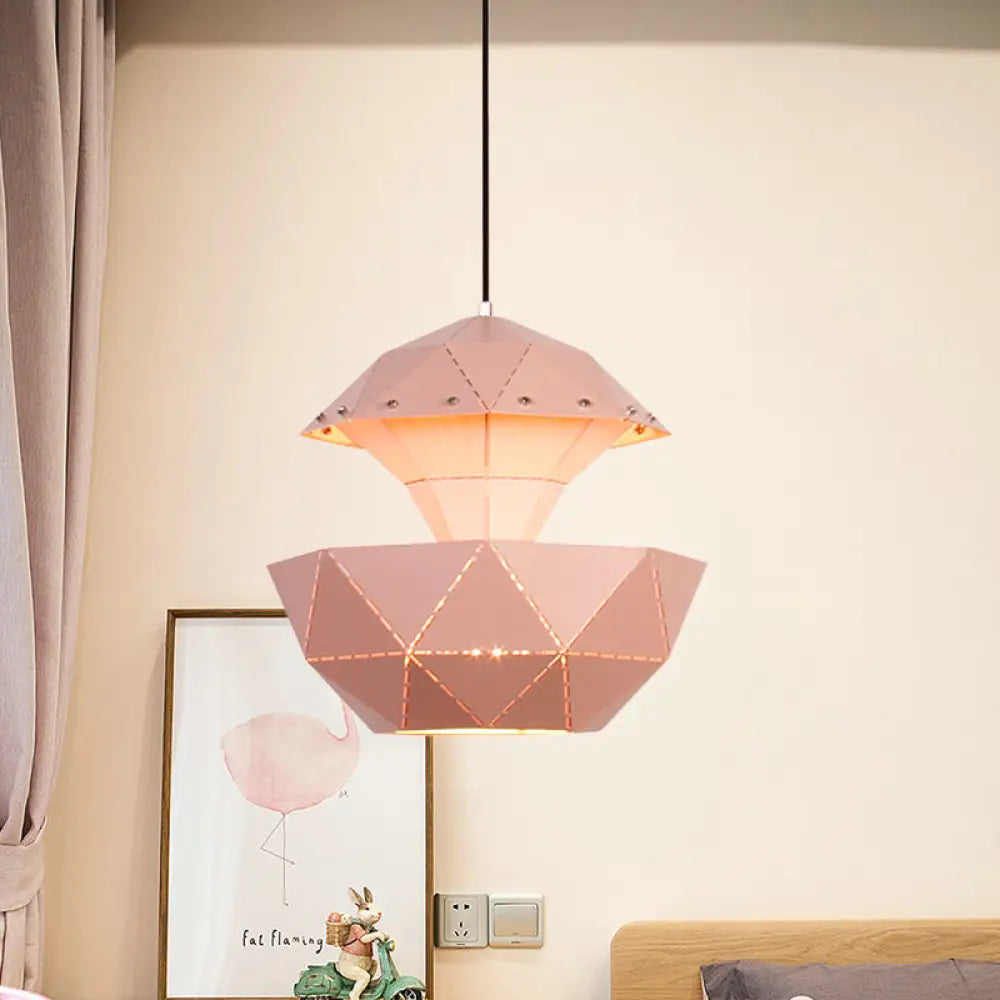 Iron Sailboat Laser-Cut Hanging Lamp Pink/Blue/White Pendant Light For Living Room Pink
