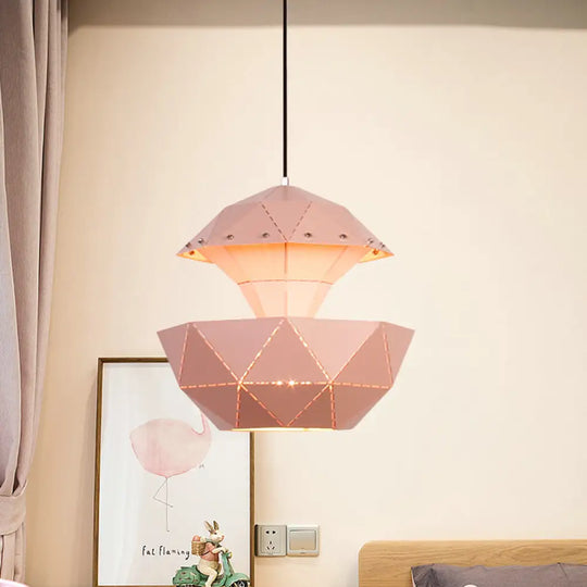 Iron Sailboat Laser-Cut Hanging Lamp Pink/Blue/White Pendant Light For Living Room Pink