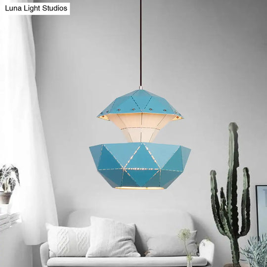 Laser-Cut Iron Sailboat Hanging Lamp With Pink/Blue/White Pendant Light For Living Room