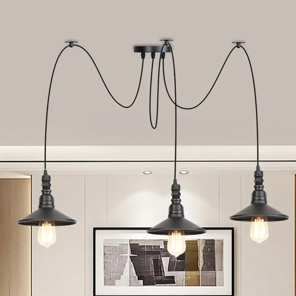Iron Saucer Vintage Led Pendant Light With Multiple Lights Black Finish 3 /