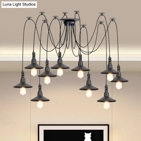 Iron Saucer Vintage Led Pendant Light With Multiple Lights Black Finish