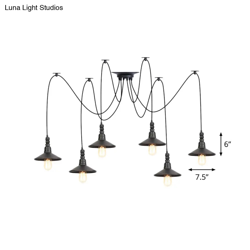 Iron Saucer Vintage Led Pendant Light With Multiple Lights Black Finish