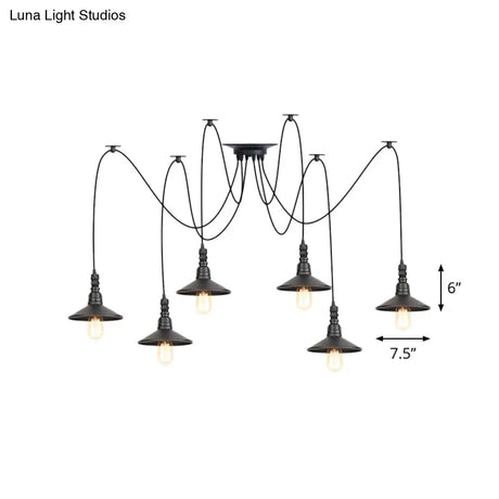 Iron Saucer Vintage Led Pendant Light With Multiple Lights Black Finish