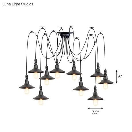 Iron Saucer Vintage Led Pendant Light With Multiple Lights Black Finish