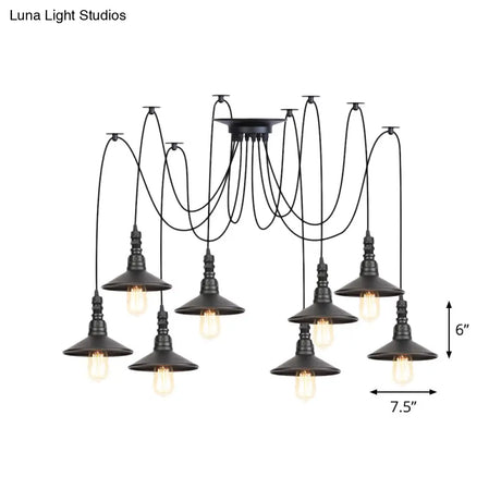 Iron Saucer Vintage Led Pendant Light With Multiple Lights Black Finish