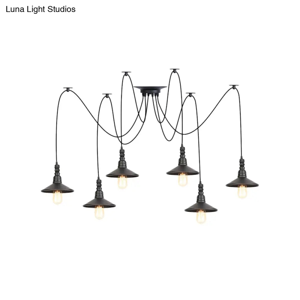 Iron Saucer Vintage Led Pendant Light With Multiple Lights Black Finish