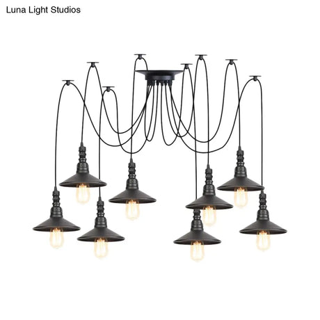 Iron Saucer Vintage Led Pendant Light With Multiple Lights Black Finish