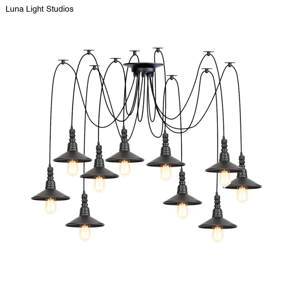 Iron Saucer Vintage Led Pendant Light With Multiple Lights Black Finish