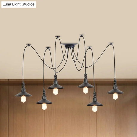 Iron Saucer Vintage Led Pendant Light With Multiple Lights Black Finish