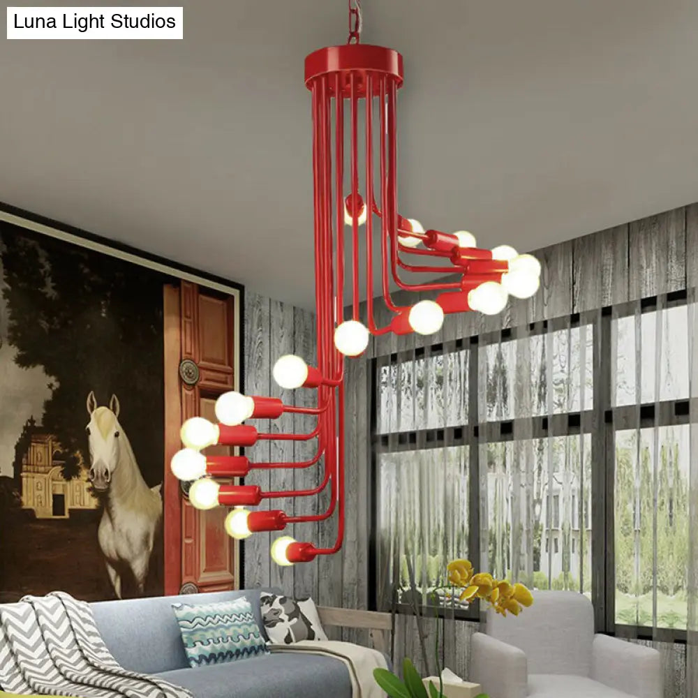 Sleek Spiral Pendant Lighting: Loft-Style Iron Ceiling Chandelier Fixture 16 / Red