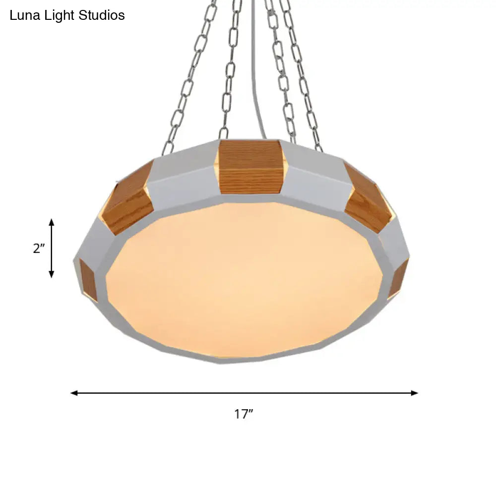 Modernist White And Wood Led Suspension Pendant Light With Iron Spliced Round Design - Warm/White