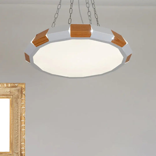 Iron Spliced Round Hanging Lamp: Modernist White/Wood Led Suspension Pendant Light - Warm/White